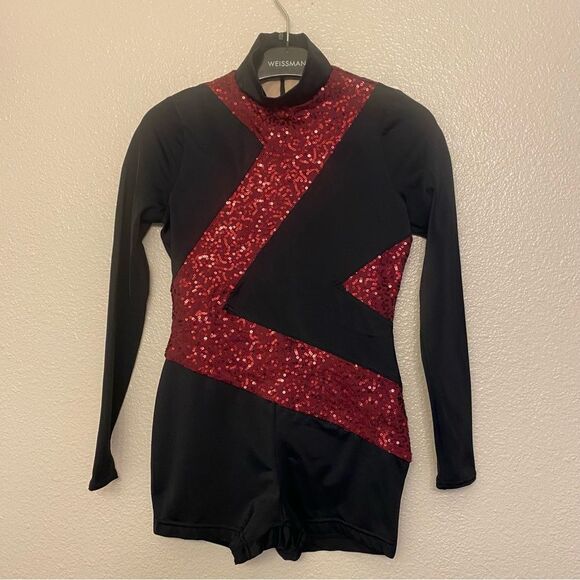 WEISSMAN Dance Costume black long sleeve Mesh Biketard Illumination 13525 LC - Picture 2 of 10